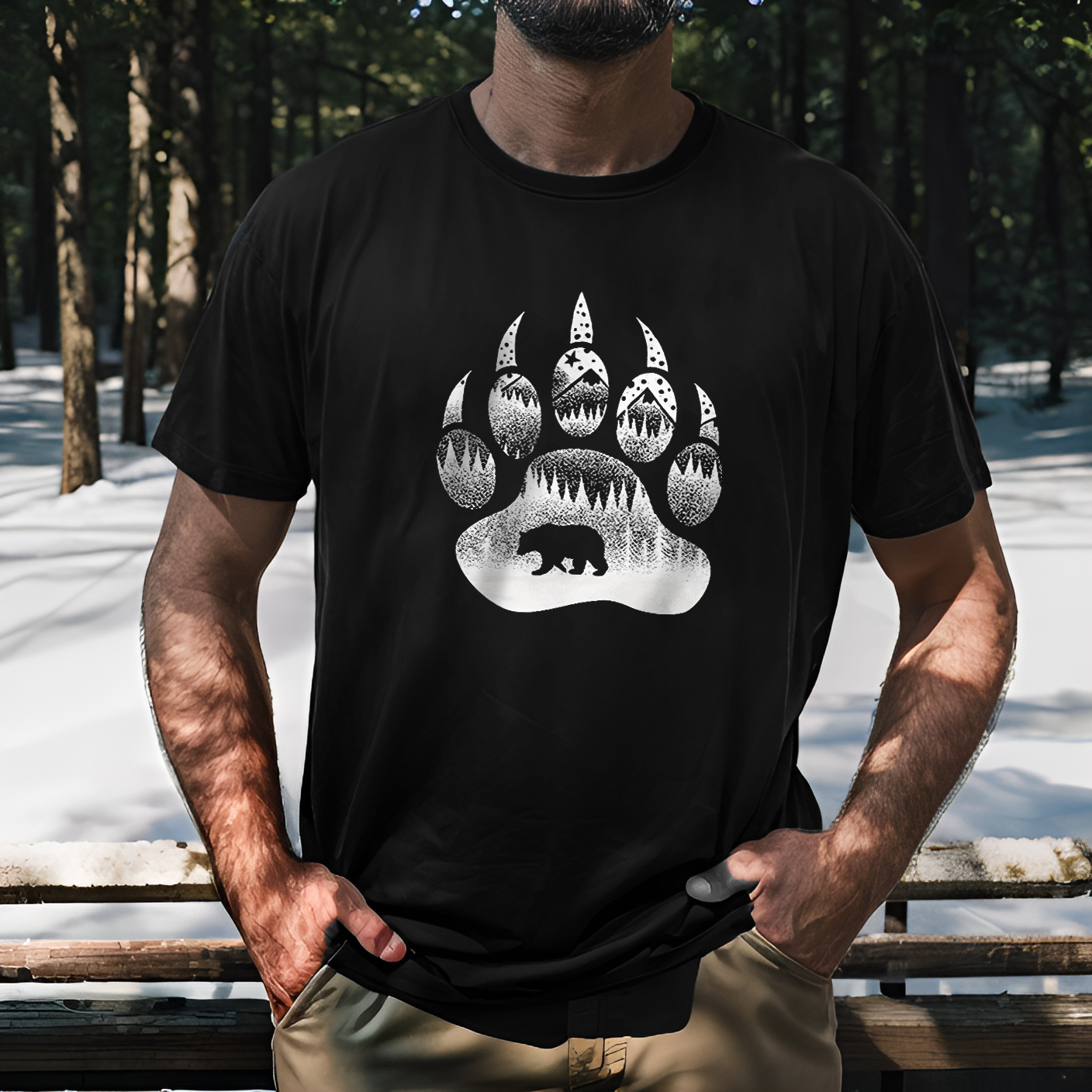Forest Bear Paw Printed Men's T-shirt