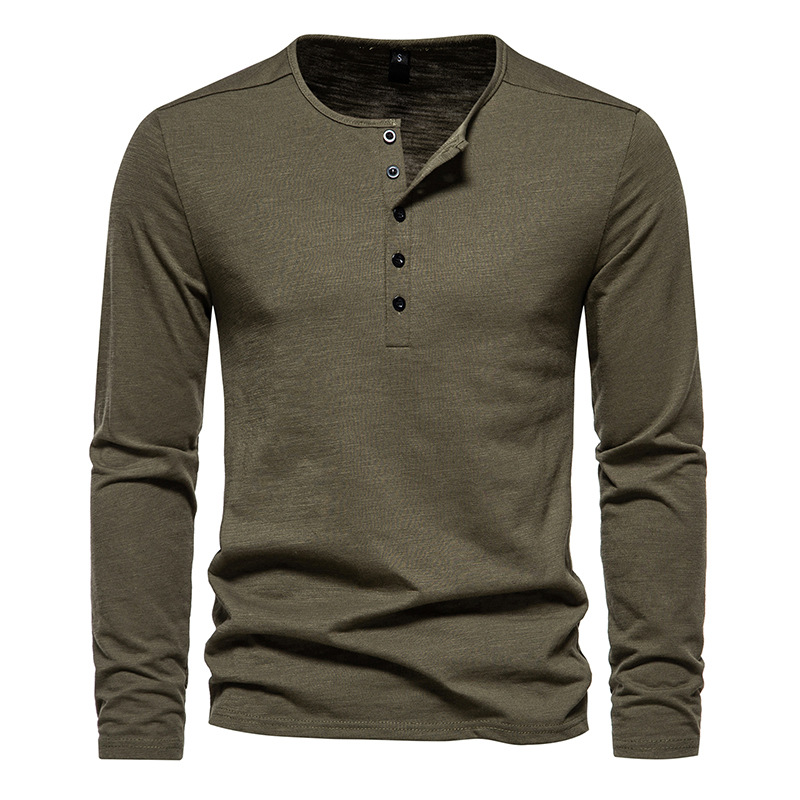 Men's Solid Color Long Sleeve T-shirt-Forestso