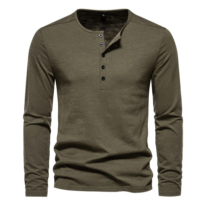 Men's Solid Color Long Sleeve T-shirt-Forestso