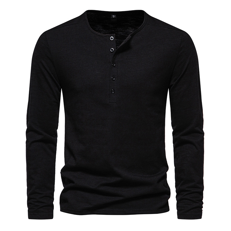 Men's Solid Color Long Sleeve T-shirt-Forestso