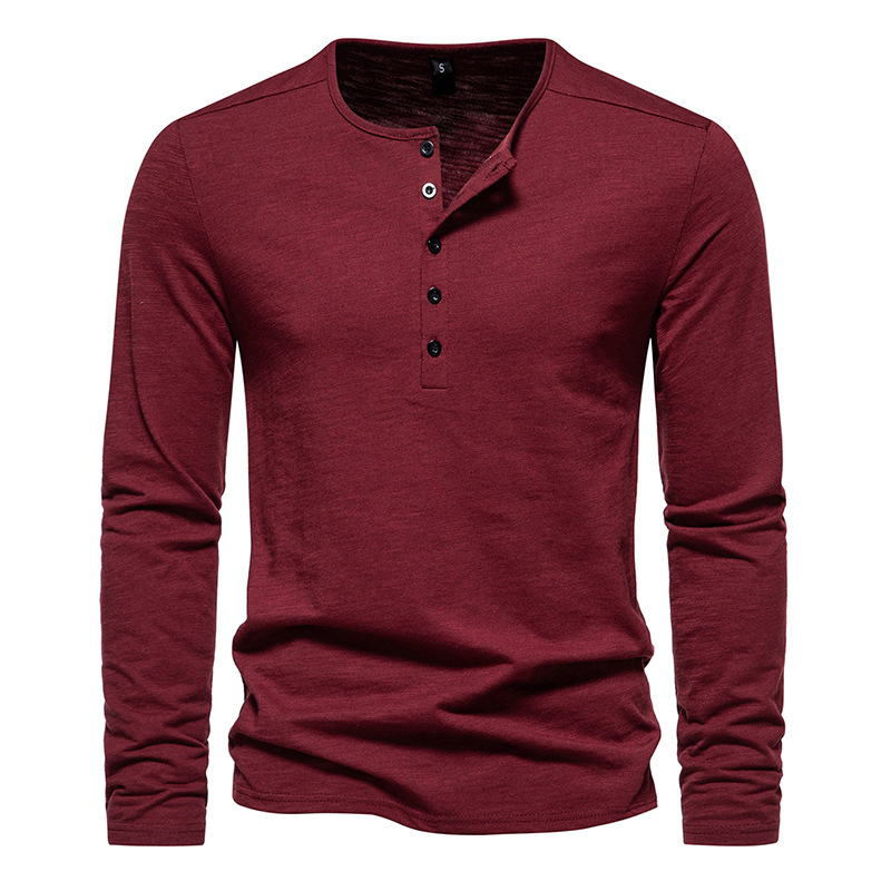 Men's Solid Color Long Sleeve T-shirt-Forestso