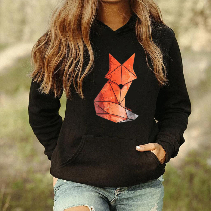 Abstract Wolf Printed Women's Hoodie-Forestso
