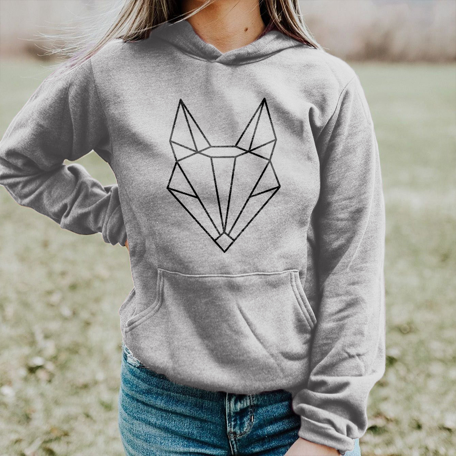 Geometric Wolf Printed Women's Hoodie-Forestso