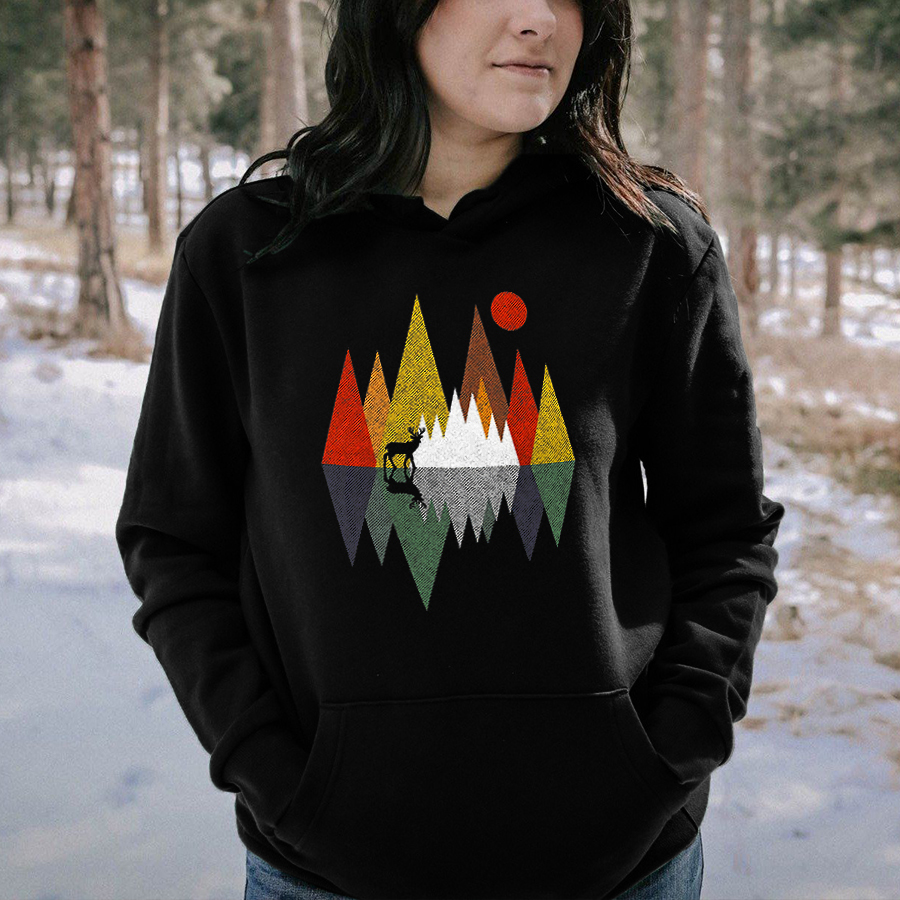 Geometric Reindeer Printed Women's Hoodie-Forestso