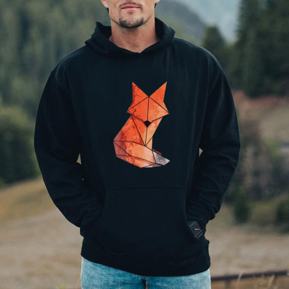 Abstract Fox Printed Men's Hoodie-Forestso