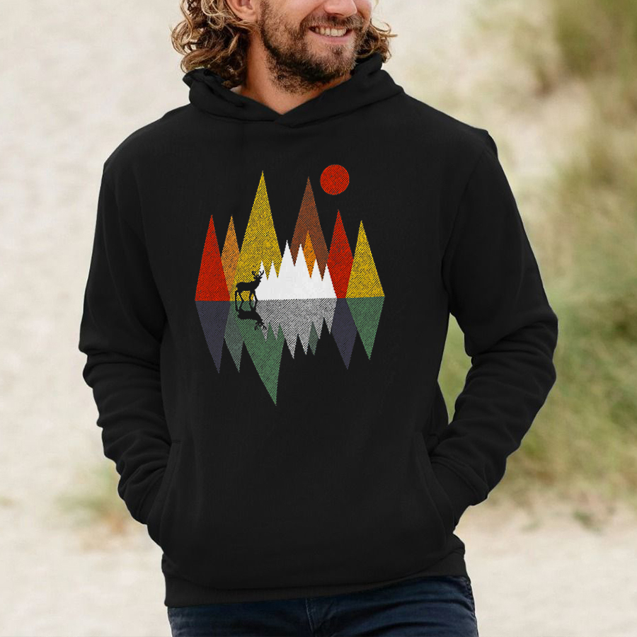 Geometric Reindeer Printed Men's Hoodie-Forestso