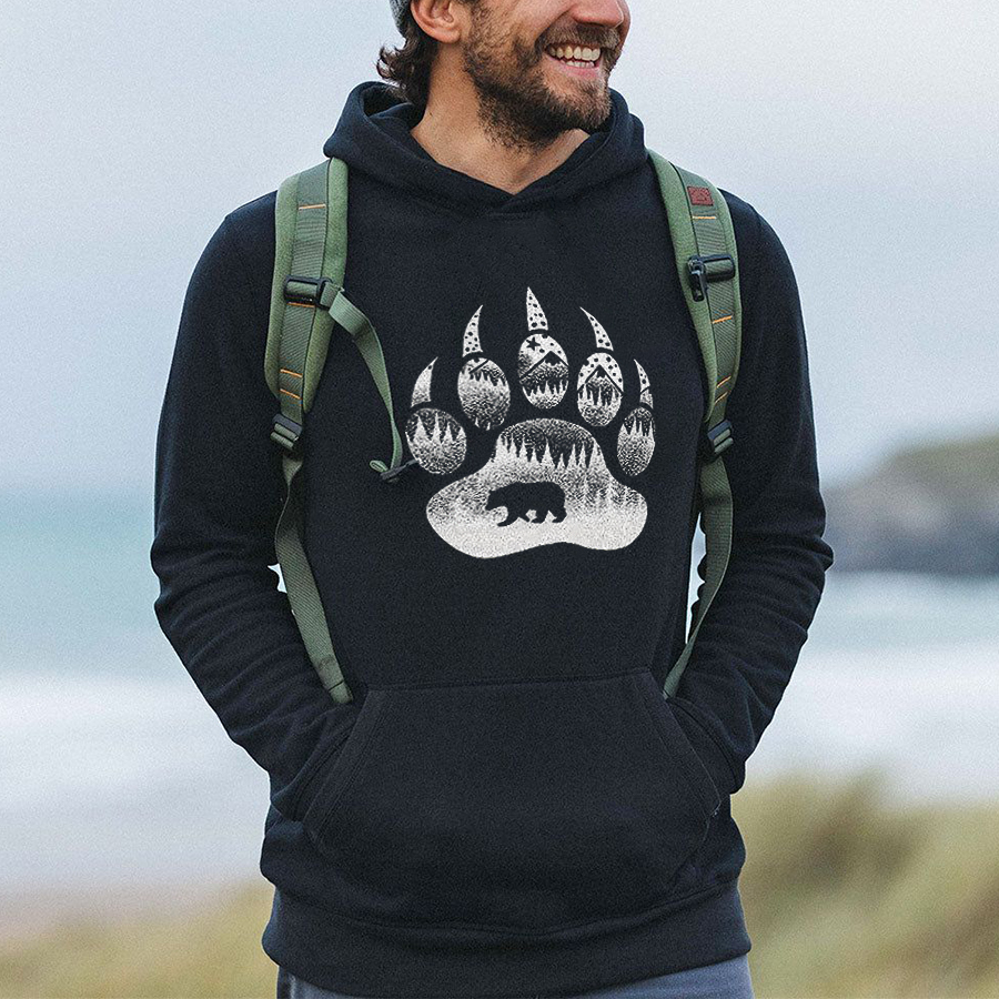 Bear Paw Printed Men's Hoodie-Forestso