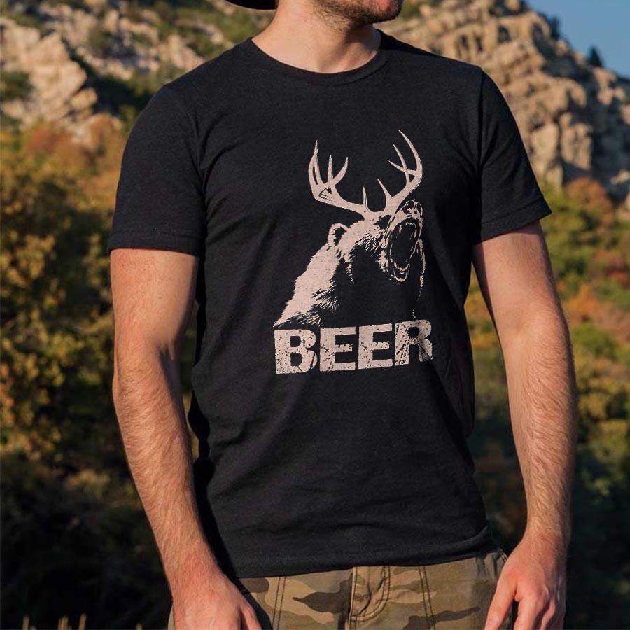Beer Bear Deer Printed Men's T-shirt