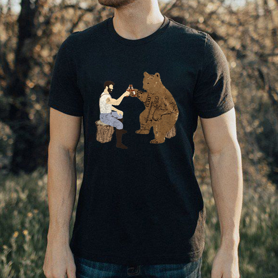 Cheers Funny Bear Printed Men's T-shirt-Forestso