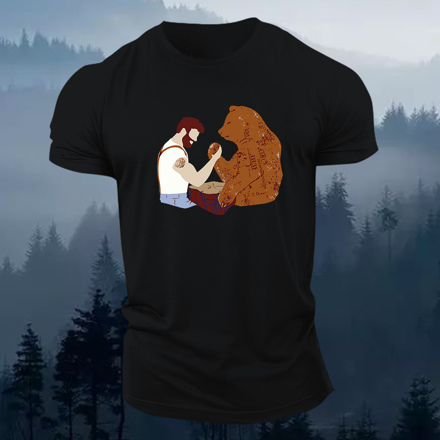 Funny Bear Printed Men's T-shirt-Forestso