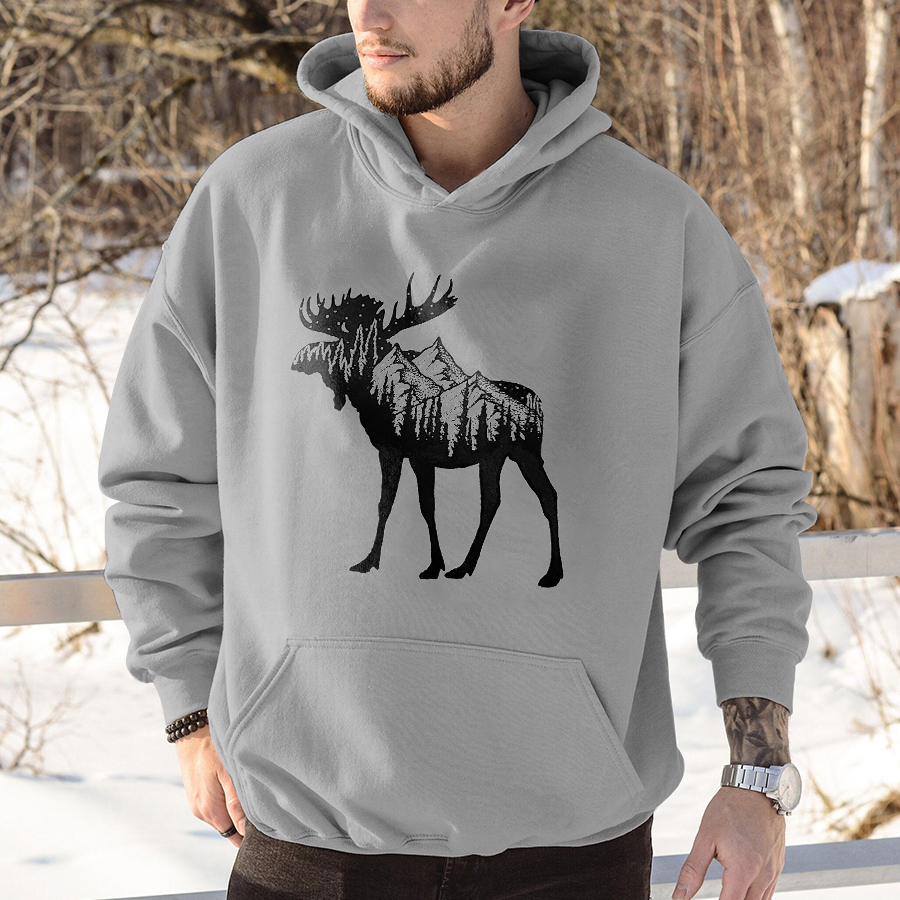 Mountain Reindeer Printed Men's Hoodie
