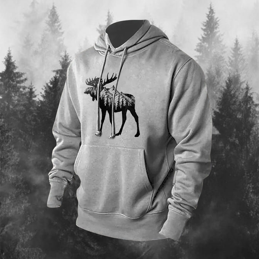 Mountain Reindeer Printed Men's Hoodie