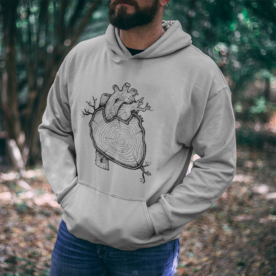 Wood Heart Printed Men's Hoodie