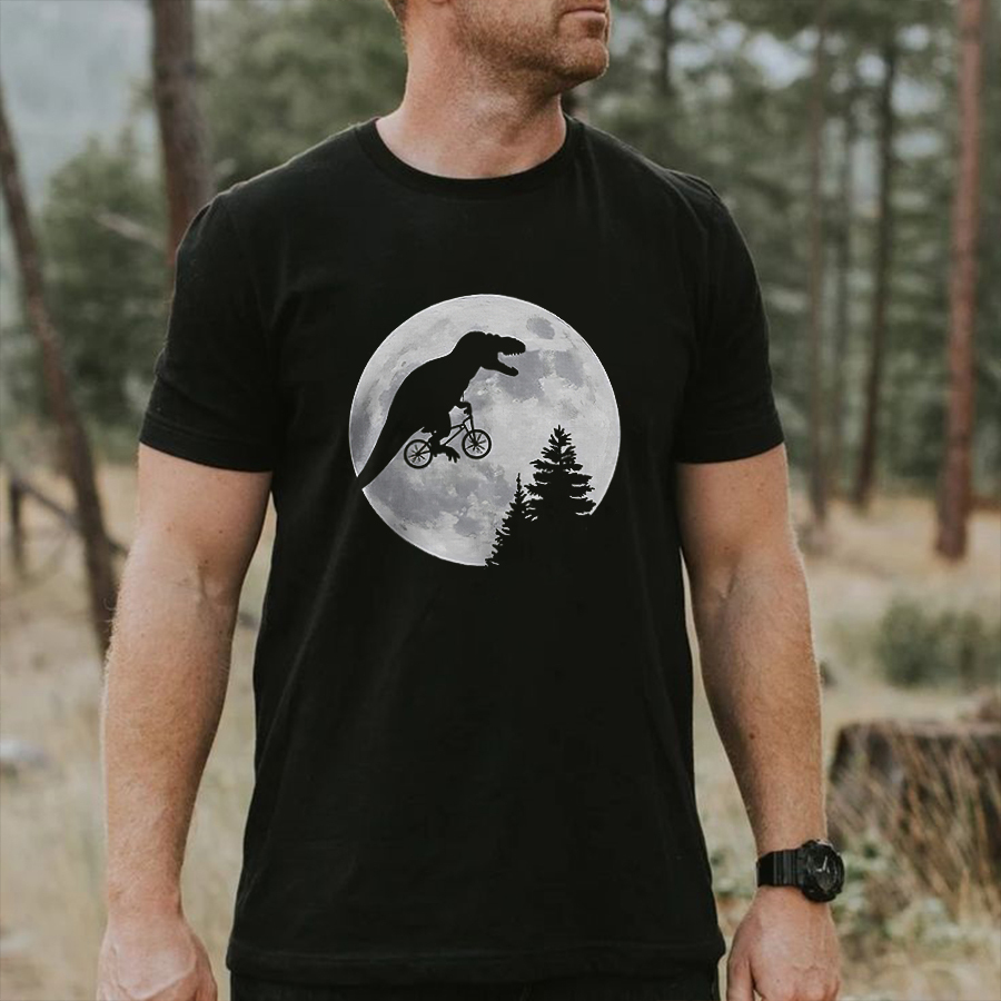 T Rex Bike Flying Moon Printed Men's T-shirt