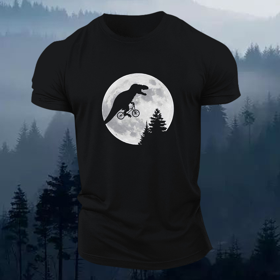 T Rex Bike Flying Moon Printed Men's T-shirt