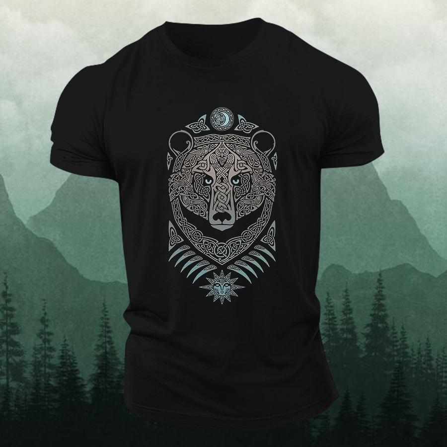 Forest Lord Viking Bear Printed Men's T-shirt-Forestso