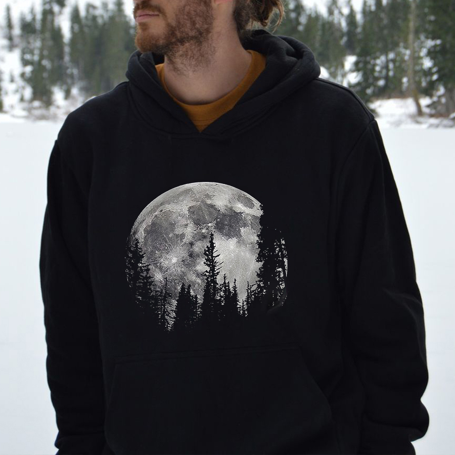 Full Moon Forest Graphic Printed Men's Hoodie-Forestso