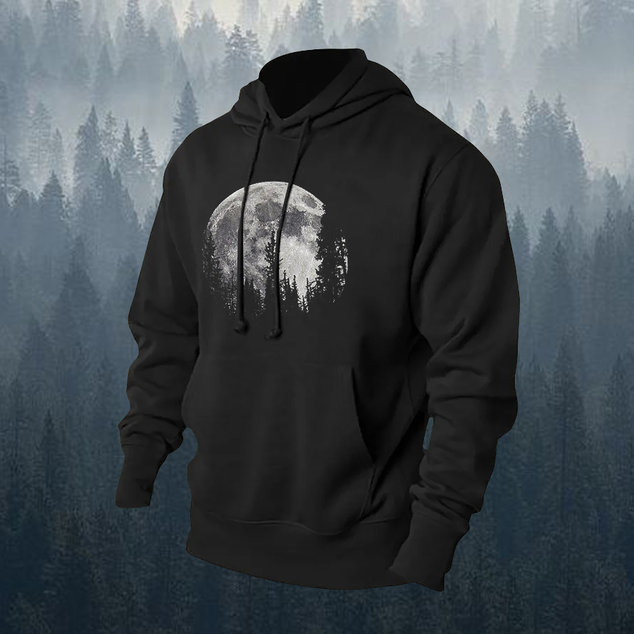 Full Moon Forest Graphic Printed Men's Hoodie-Forestso