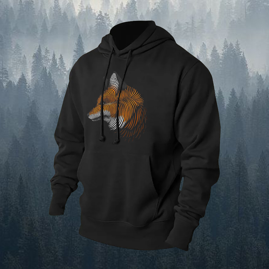 Fox Lines Printed Men's Hoodie-Forestso