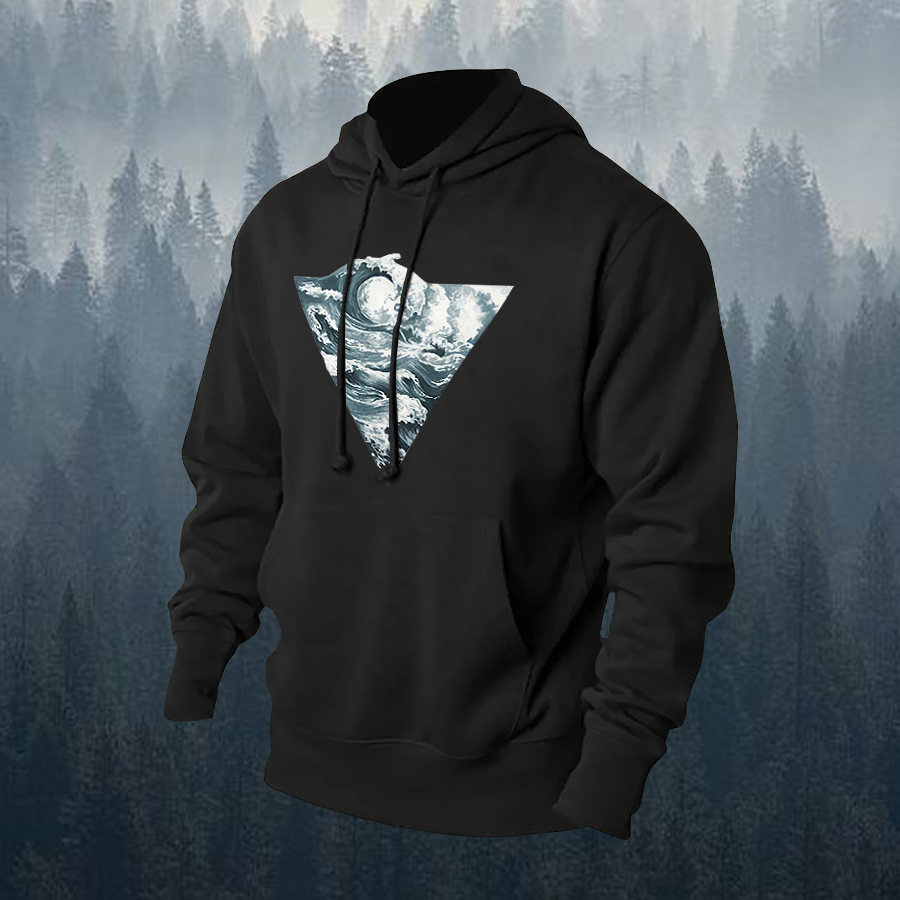 Great Wave Printed Men's Hoodie-Forestso