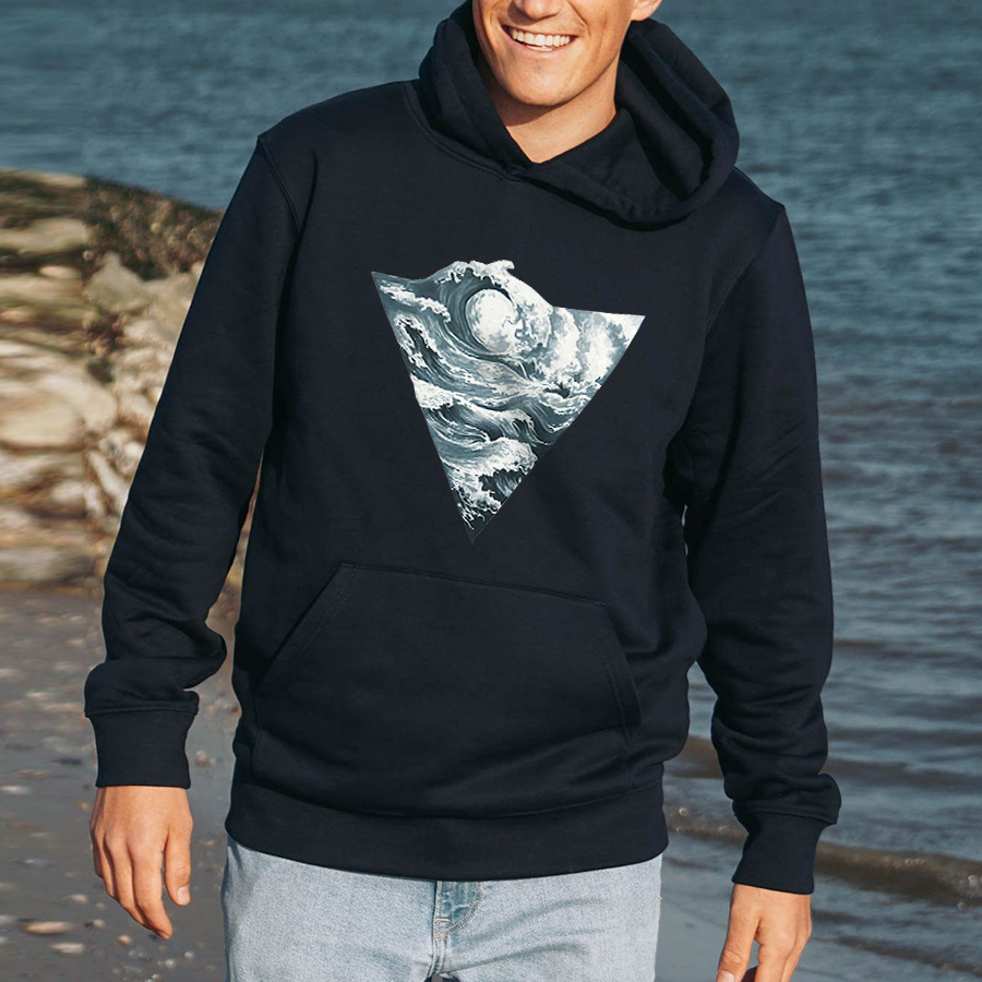 Great Wave Printed Men's Hoodie-Forestso