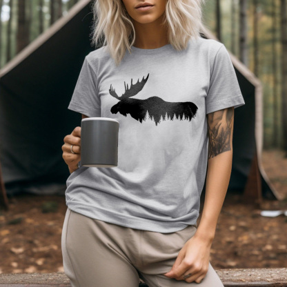 Elk And Forest Printed Women's T-shirt