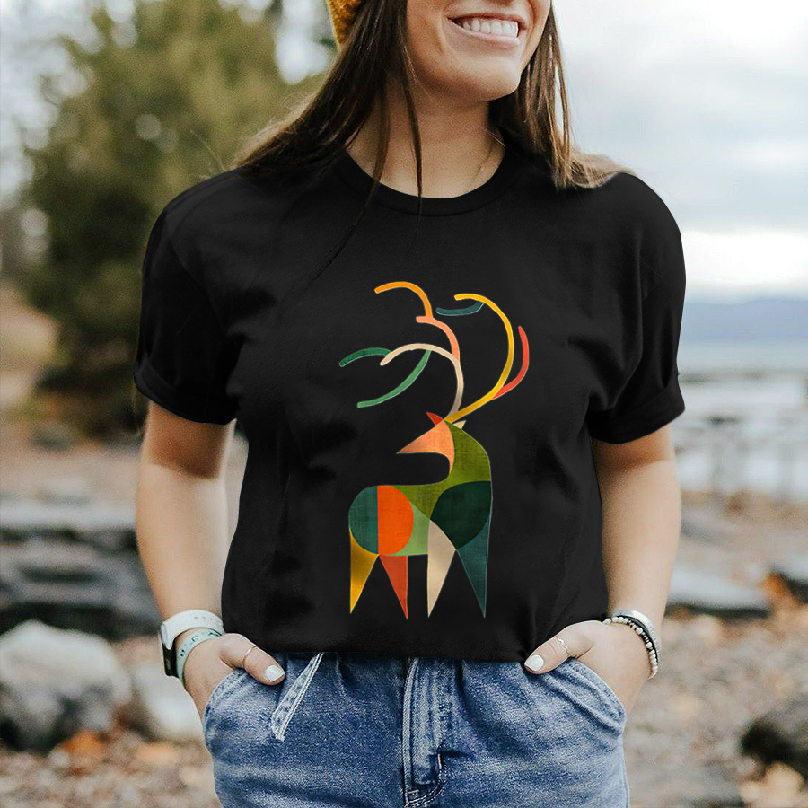Geometric Deer Printed Women's T-shirt