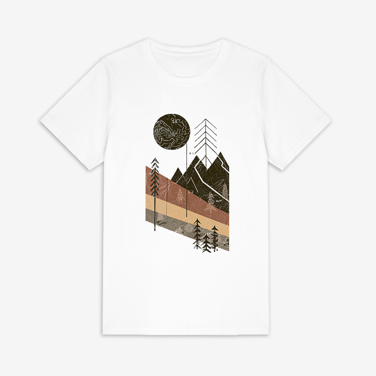 Geometric Mountain Pattern Printed Women's T-shirt
