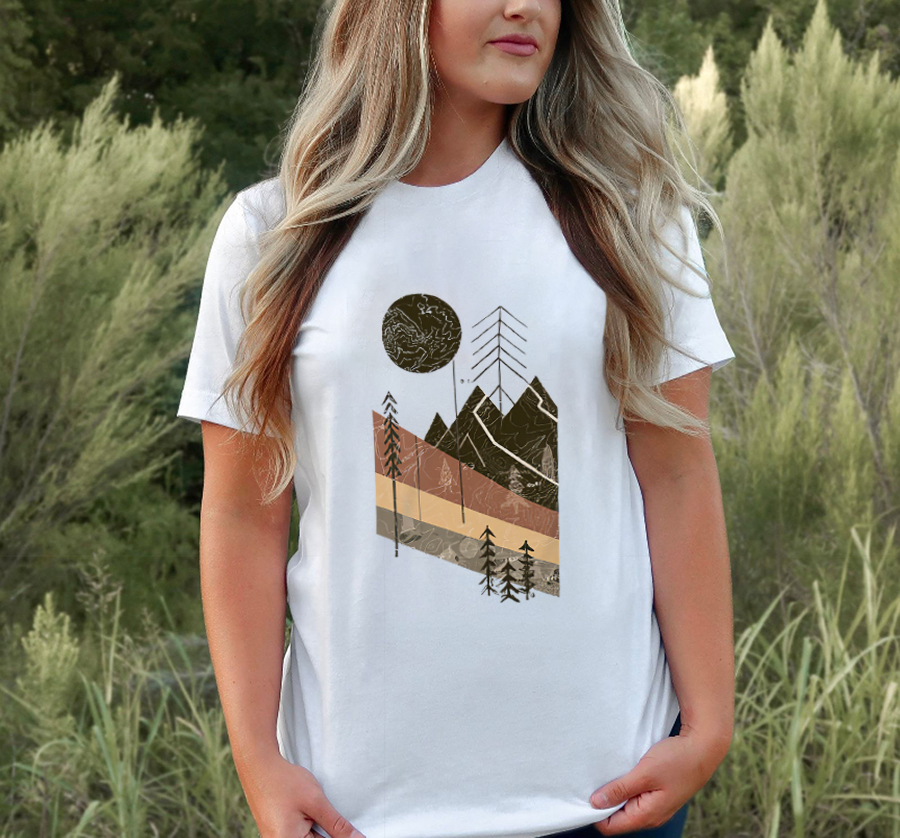 Geometric Mountain Pattern Printed Women's T-shirt