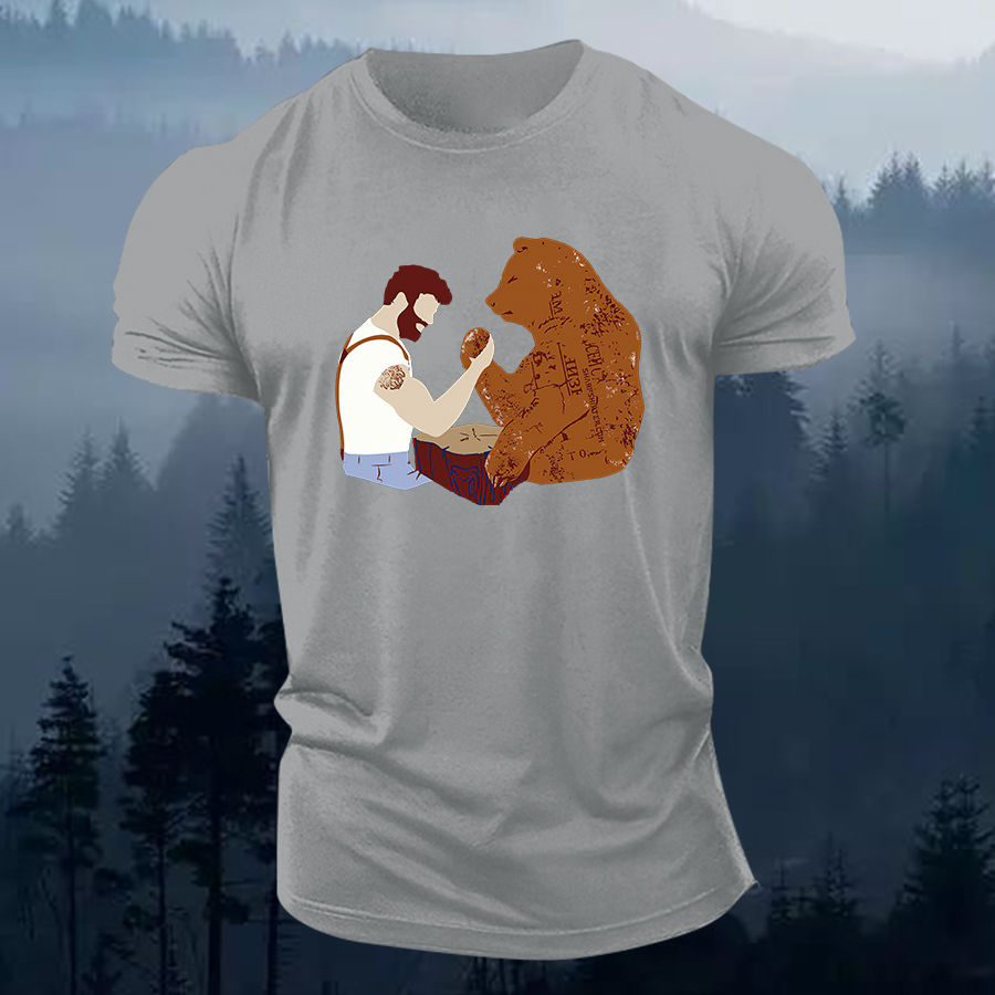 Funny Bear Printed Men's T-shirt-Forestso