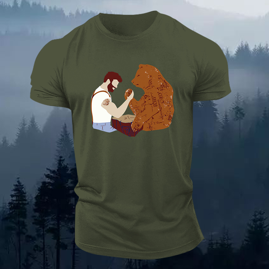 Funny Bear Printed Men's T-shirt-Forestso