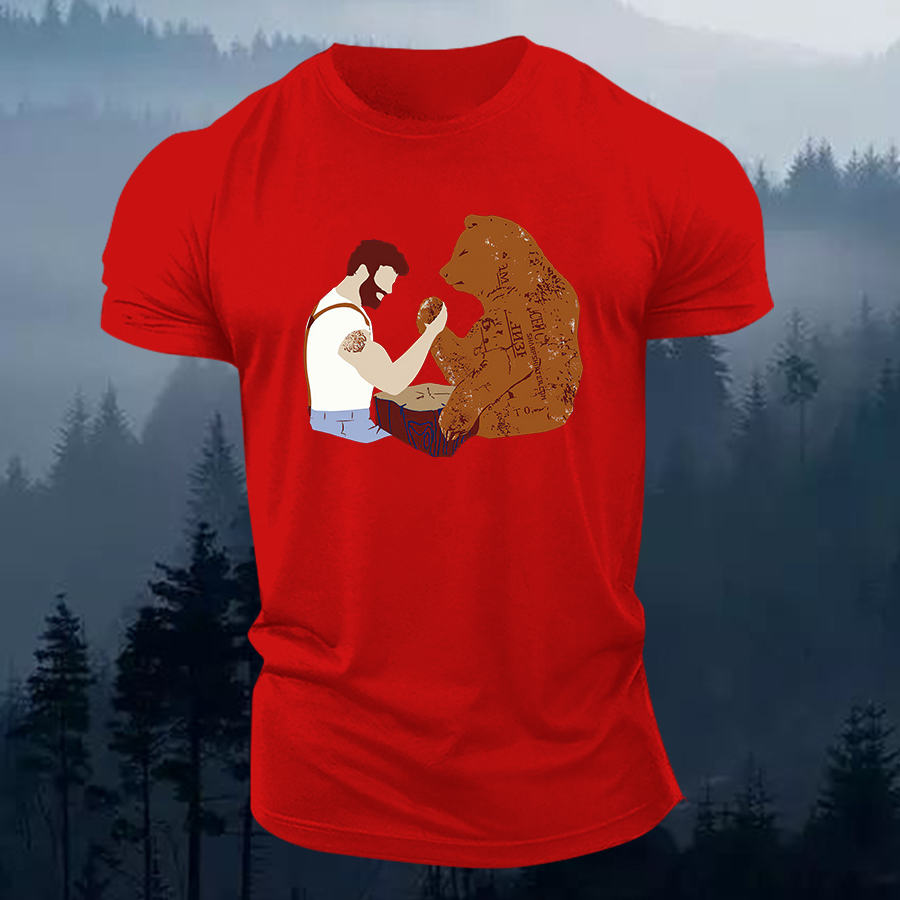 Funny Bear Printed Men's T-shirt-Forestso