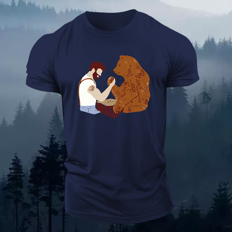 Funny Bear Printed Men's T-shirt-Forestso
