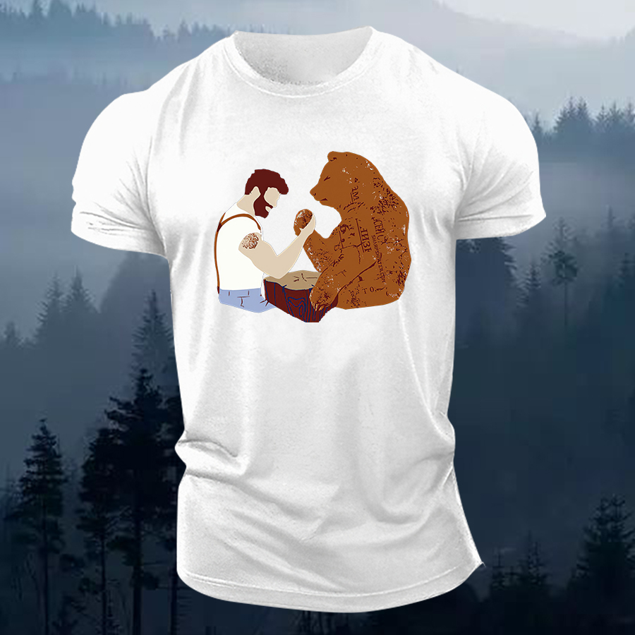 Funny Bear Printed Men's T-shirt-Forestso