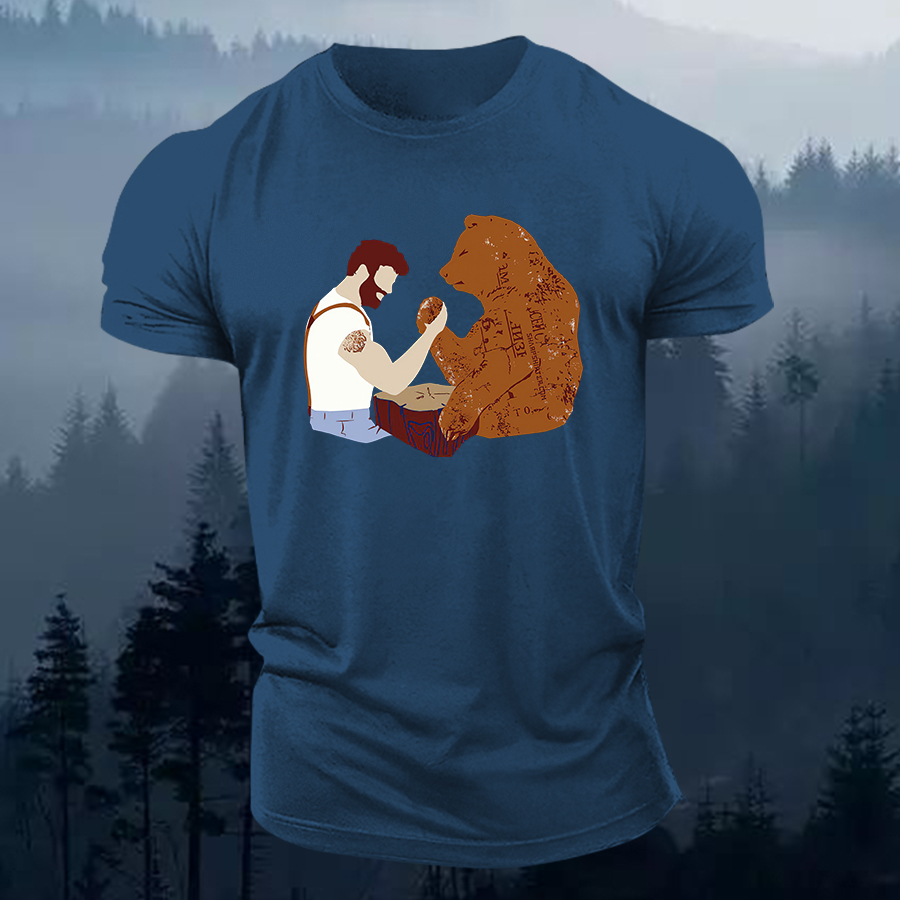Funny Bear Printed Men's T-shirt-Forestso