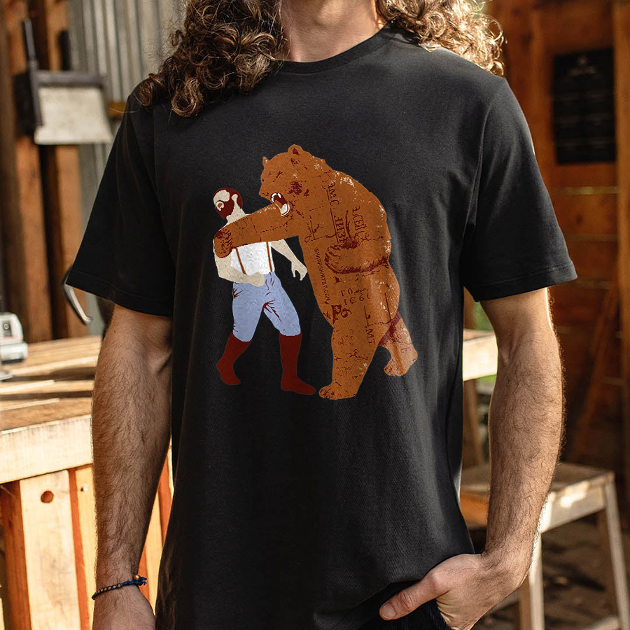 Fighting Bear Punch Printed Men's T-shirt-Forestso