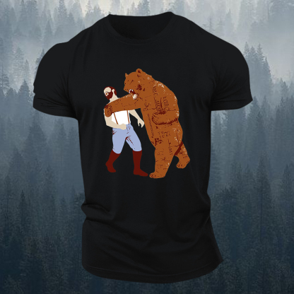 Fighting Bear Punch Printed Men's T-shirt-Forestso