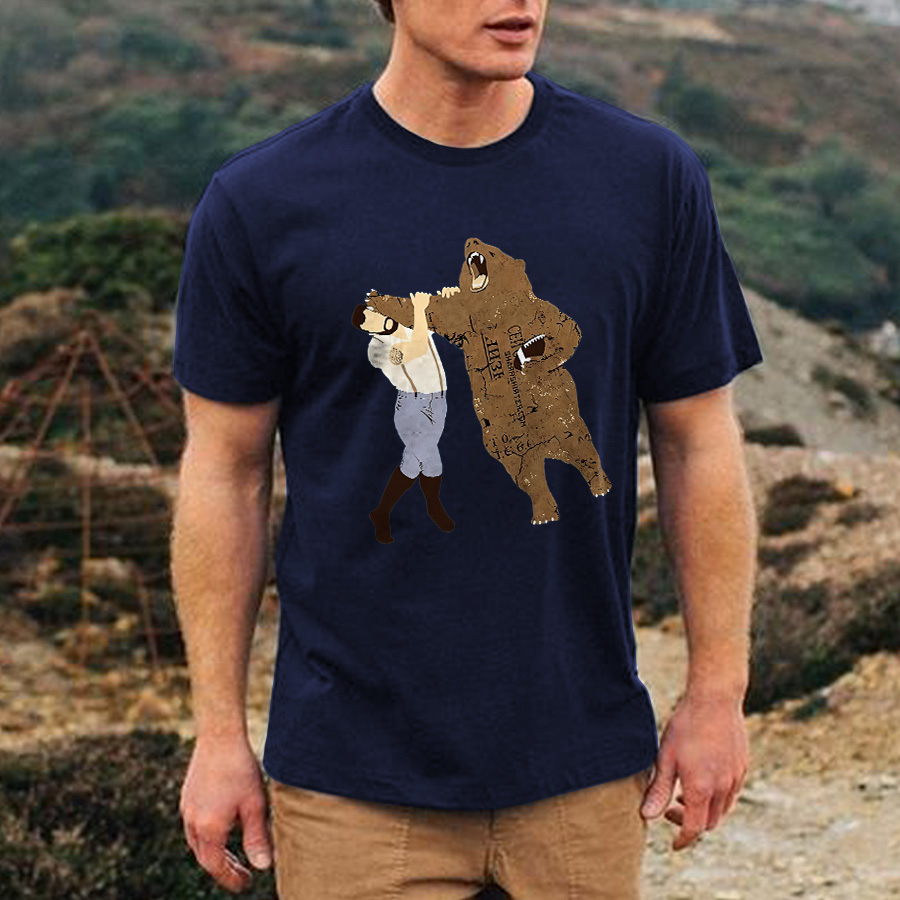 Funny Fighting Bear Punch Printed Men's T-shirt-Forestso