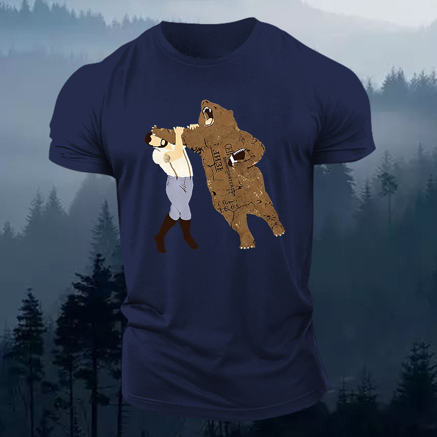 Funny Fighting Bear Punch Printed Men's T-shirt-Forestso