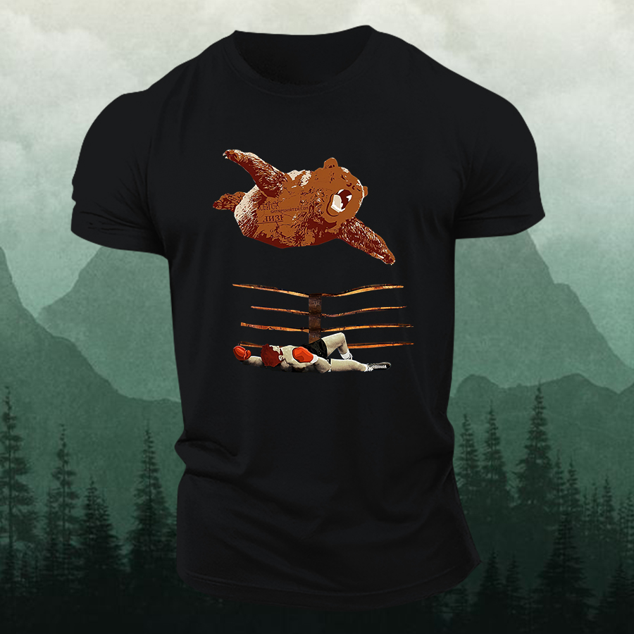 Bear Wrestling Printed Men's T-shirt-Forestso