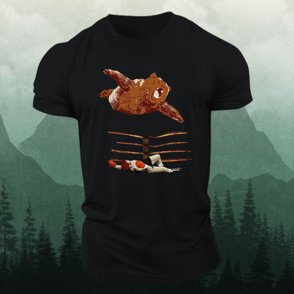 Bear Wrestling Printed Men's T-shirt-Forestso
