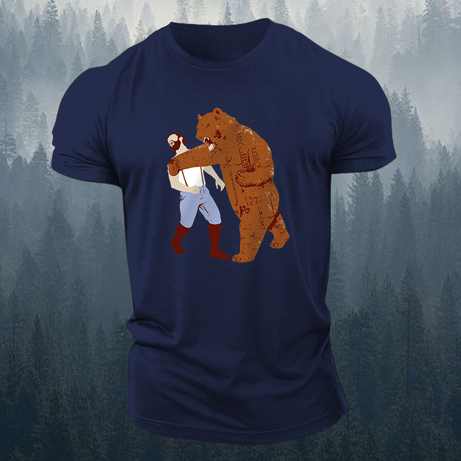 Fighting Bear Punch Printed Men's T-shirt-Forestso