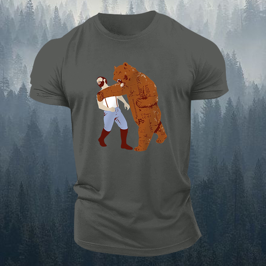 Fighting Bear Punch Printed Men's T-shirt-Forestso