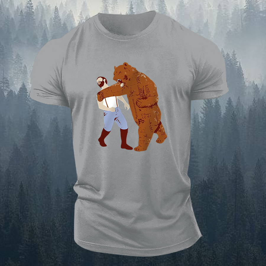 Fighting Bear Punch Printed Men's T-shirt-Forestso