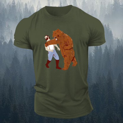 Fighting Bear Punch Printed Men's T-shirt-Forestso