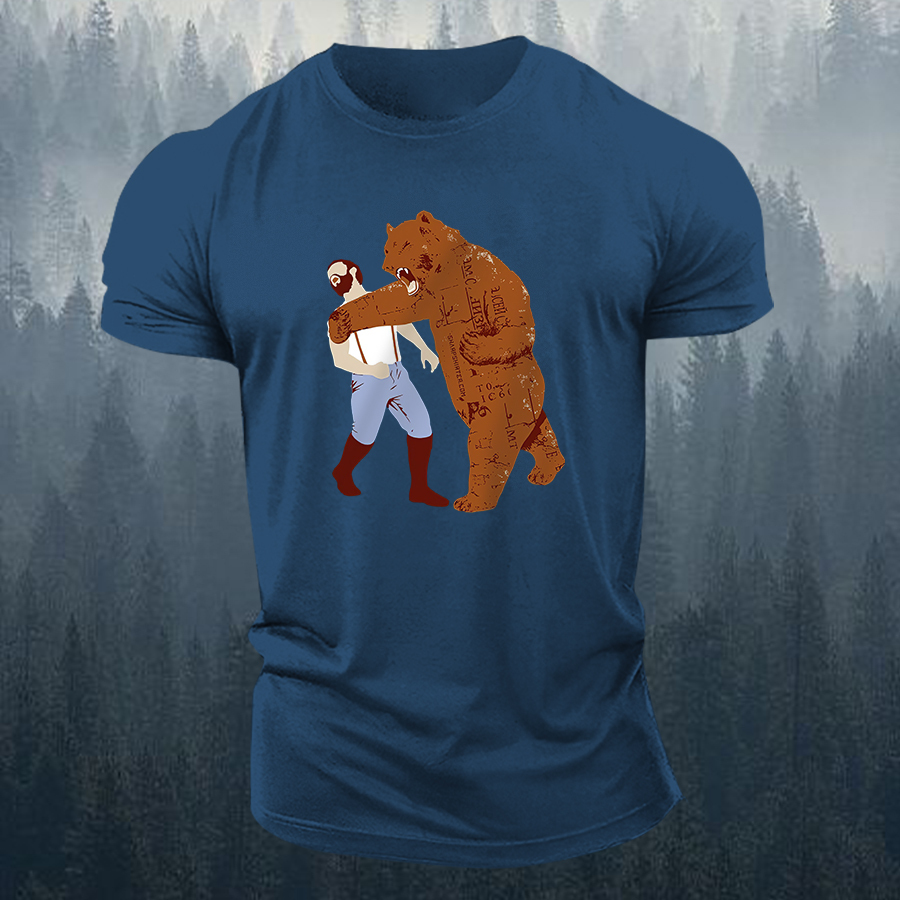 Fighting Bear Punch Printed Men's T-shirt-Forestso