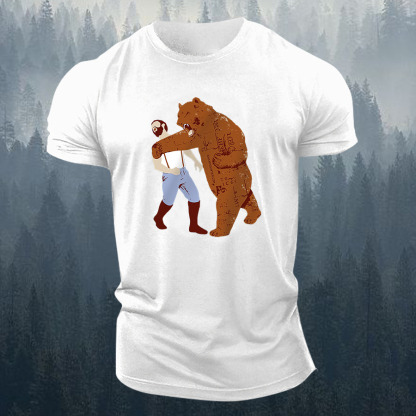 Fighting Bear Punch Printed Men's T-shirt-Forestso