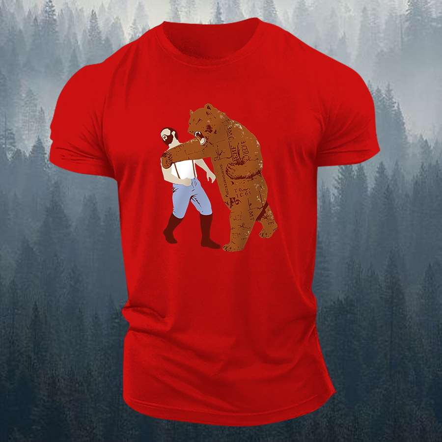 Fighting Bear Punch Printed Men's T-shirt-Forestso