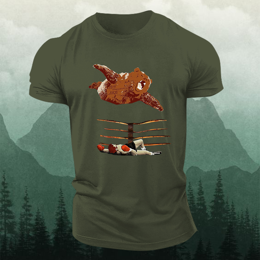 Bear Wrestling Printed Men's T-shirt-Forestso