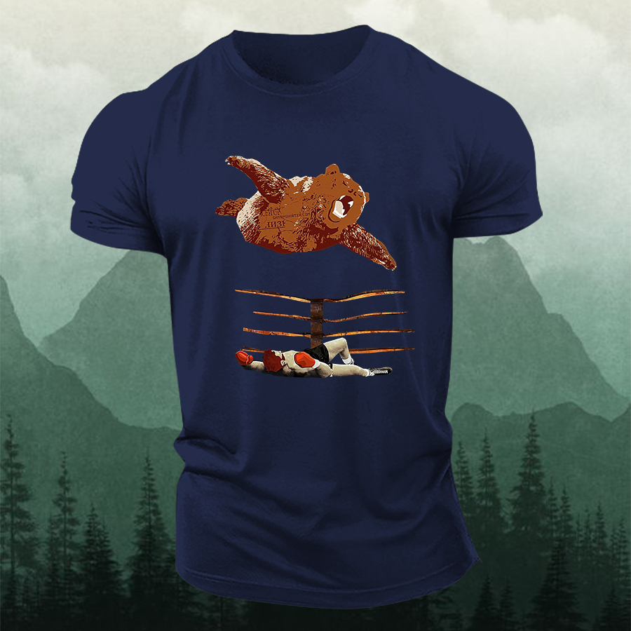 Bear Wrestling Printed Men's T-shirt-Forestso
